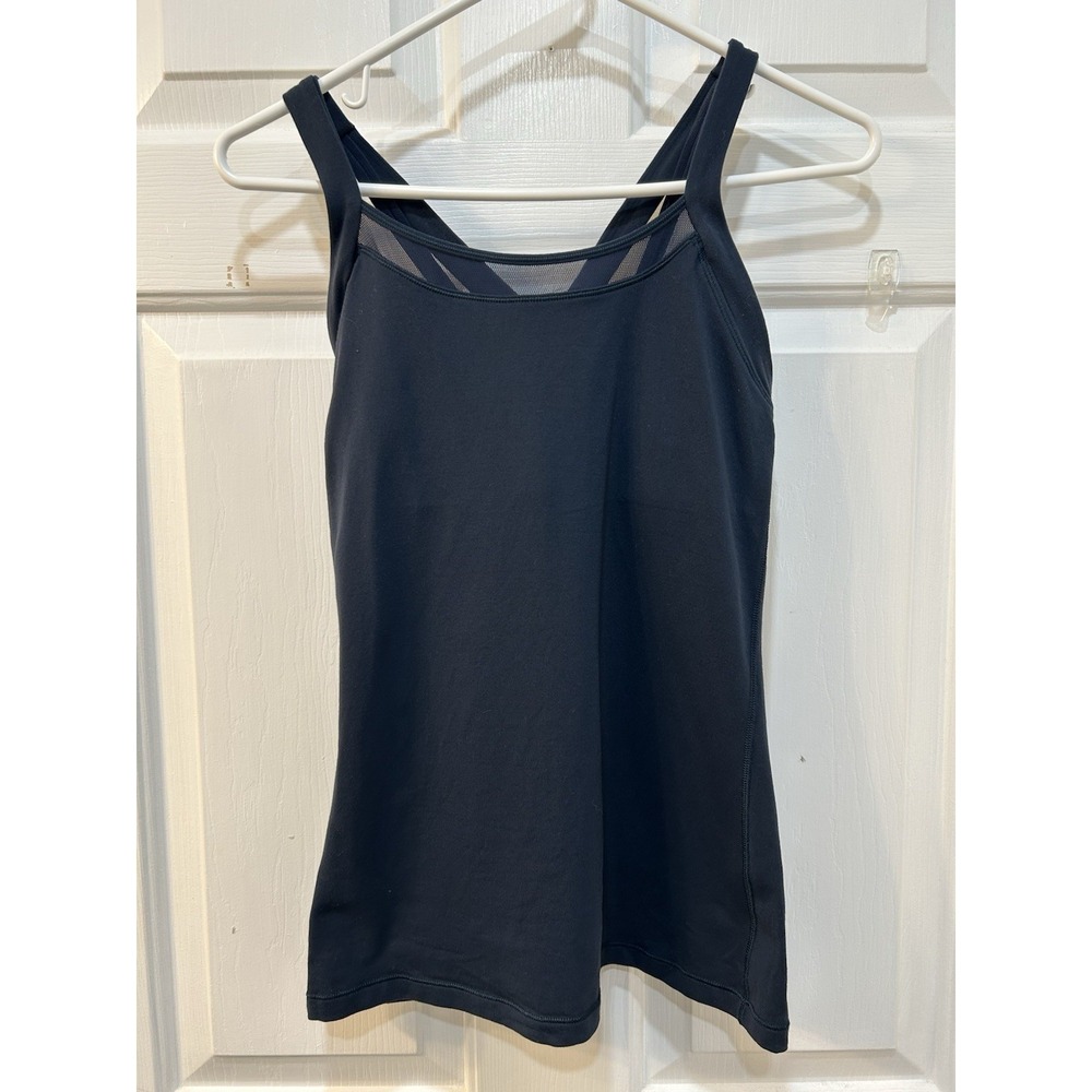 Lululemon Rally Your Heart Tank Top Womens 6 Navy Built Bra Mesh Panels Workout